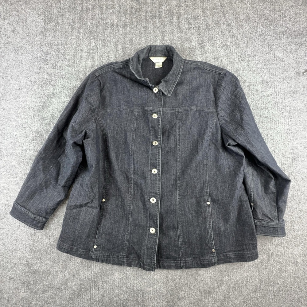 Allison Daley Jacket Womens 22W Blue Denim Button Front Collared Casual Unlined